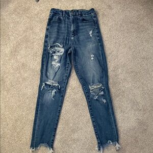 American Eagle Trendy Distressed Skinny Jeans in Dark Blue